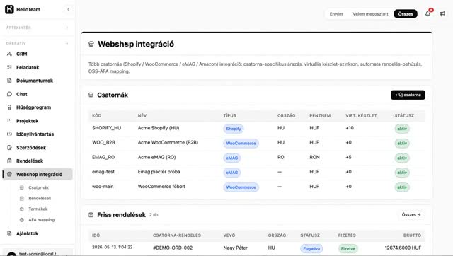 Webshop integráció bemutató